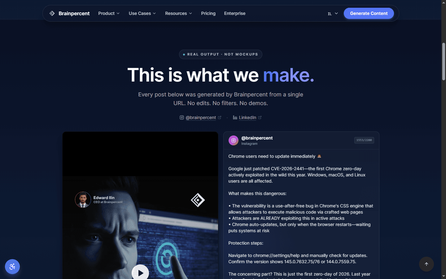 Real generated Instagram and LinkedIn posts from Brainpercent